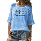 FAITH HOPE LOVE  Women's Short Sleeve Casual Top - features Lace 3/4 Flare Sleeves Small thru Plus sizes