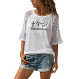 FAITH HOPE LOVE  Women's Short Sleeve Casual Top - features Lace 3/4 Flare Sleeves Small thru Plus sizes