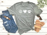 Peace Love Paw Print Symbols - Cotton T-Shirt 6 color choices